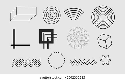 Abstract Geometric Symbols and Shapes Vector Set Including Pentagram, Hexagon, and Zigzag Elements for Graphic Design and Decoration