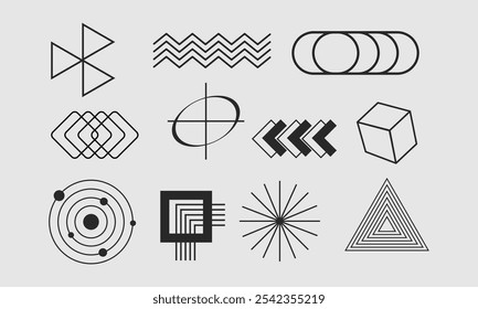 Abstract Geometric Symbols and Shapes Vector Set Including Pentagram, Hexagon, and Zigzag Elements for Graphic Design and Decoration