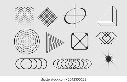 Abstract Geometric Symbols and Shapes Vector Set Including Pentagram, Hexagon, and Zigzag Elements for Graphic Design and Decoration