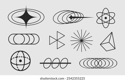 Abstract Geometric Symbols and Shapes Vector Set Including Pentagram, Hexagon, and Zigzag Elements for Graphic Design and Decoration