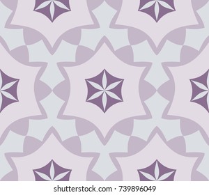Abstract geometric symmetrical vector seamless pattern in shades of purple color. For floor tiles, textiles, packaging, etc.