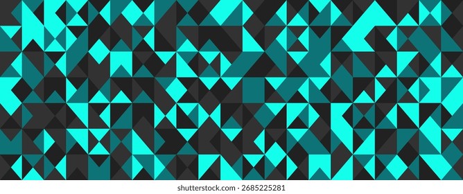 Abstract geometric teal and black triangle mosaic pattern.  Ideal for modern backgrounds, website banners, or textile designs.