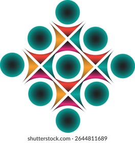 Abstract geometric teal circle design with vibrant color accents.