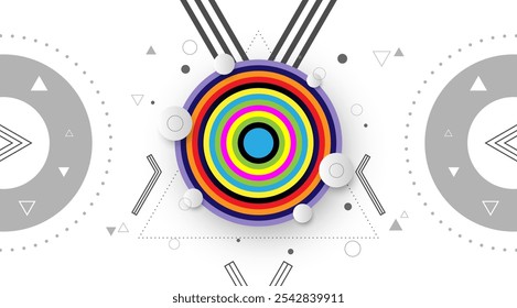 Abstractas diseño geométrico de fondo de tecnología. Medalla del arco iris y Vector del círculo polar 