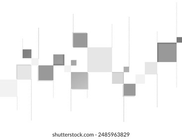 Abstract geometric tech minimal background with grey squares and dotted lines. Vector digital art design