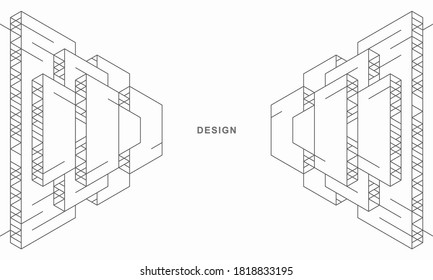 Abstract geometric technological architecture background. Vector creative design.