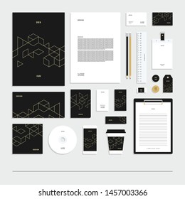 Abstract geometric technological corporate identity, stationery set.