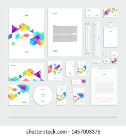 Abstract geometric technological corporate identity, stationery set.