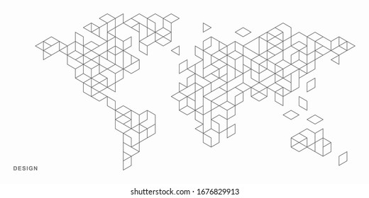 Abstract geometric technological world map background. Vector creative design.