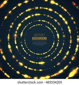 Abstract geometric technology background with glowing sparkles mades circles. Yellow circle particles glitter light effects. Vector illustration