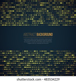 Abstract geometric technology background with glowing sparkles mades lines. Yellow circle particles glitter light effects. Vector illustration