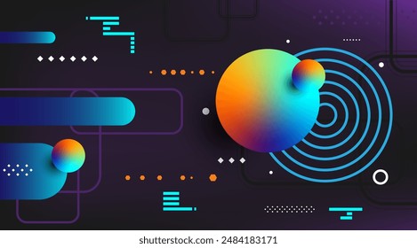 Abstract geometric technology background vibrant color. Algorithm digital communication and gradient shape vector design