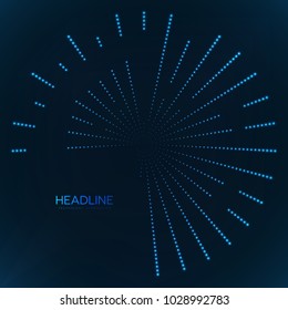 Abstract geometric technology shape of glowing particles . Dotted tunnel . Points of lights .Vector futuristic illustrations 