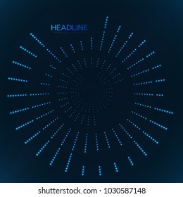 Abstract geometric technology shape of glowing particles . Dotted tunnel . Points of lights .Vector futuristic illustrations 