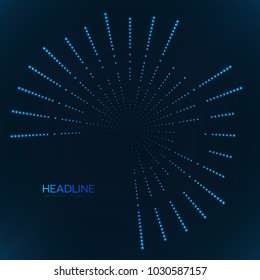 Abstract geometric technology shape of glowing particles . Dotted tunnel . Points of lights .Vector futuristic illustrations 
