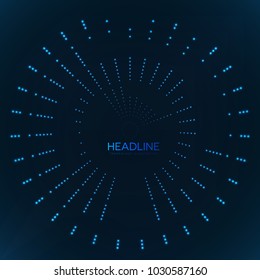 Abstract geometric technology shape of glowing particles . Dotted tunnel . Points of lights .Vector futuristic illustrations 
