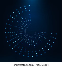 Abstract geometric technology shape of glowing particles . Dotted tunnel . Points of lights .Vector futuristic illustrations 