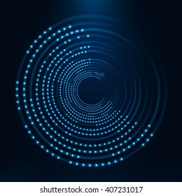 Forma abstrata de tecnologia geométrica de partículas brilhantes. Túnel pontilhado. Pontos de luz.Ilustrações futuristas vetoriais