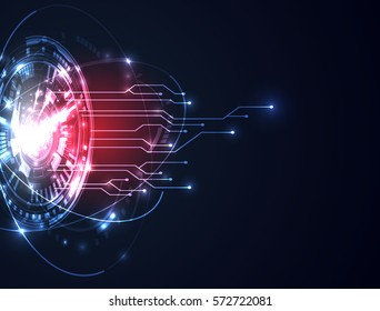 Abstract geometric technology shape of glowing particles Light neon