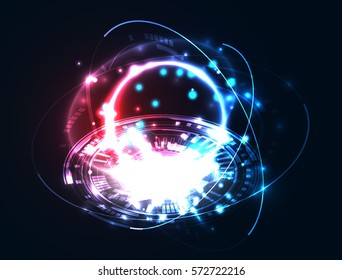 Abstract geometric technology shape of glowing particles Light neon