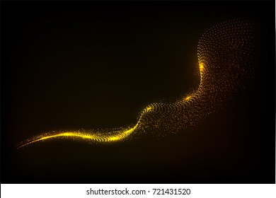 Abstract geometric technology vector design element. gold dot pattern composed of mesh.Golden particle waves