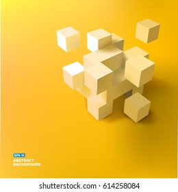 Abstract geometric template with 3d cubes and squares on orange background isolated vector illustration