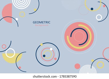 Abstract geometric template with circle shapes and dots pattern on pastel background. Design with copy space for text. Vector Illustration.