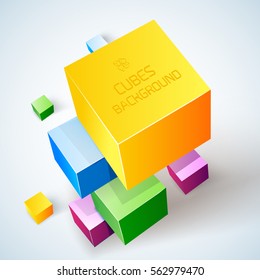 Abstract geometric template with colorful 3d cubes on light background isolated vector illustration