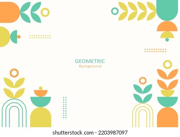 Abstraktes geometrisches Vorlagenflachdesign mit einfachen Formen von Kreisen, Ringen und Blättern auf pastellfarbenem Hintergrund. Leerzeichen für Text kopieren. Landing Page Design. Vektorgrafik.
