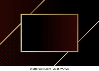 Abstract geometric template with gold line layers on dark red background. elegant style. Background frame, flyer, digital signage and concept design Editable vector illustration