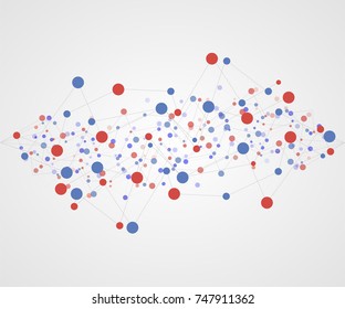 Abstract geometric template with mesh or grid of random lines and dots. Gray background for presentation. Circles of different size on gray lines. Creative template with space for your headline.