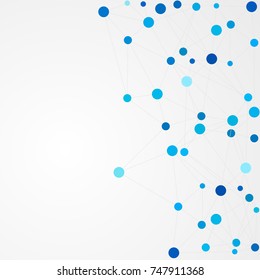 Abstract geometric template with mesh or grid of random lines and dots. Gray background for presentation. Circles of different size on gray lines. Creative template with space for your headline.