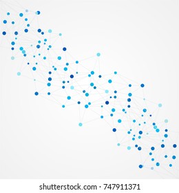 Abstract geometric template with mesh or grid of random lines and dots. Gray background for presentation. Circles of different size on gray lines. Creative template with space for your headline.