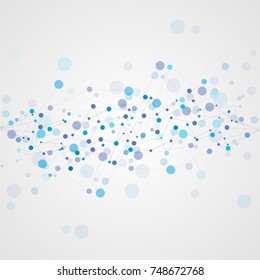 Abstract geometric template with mesh or grid of random lines and dots. Gray background for presentation. Circles of different size on gray lines. Creative template with space for your headline.