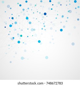 Abstract geometric template with mesh or grid of random lines and dots. Gray background for presentation. Circles of different size on gray lines. Creative template with space for your headline.