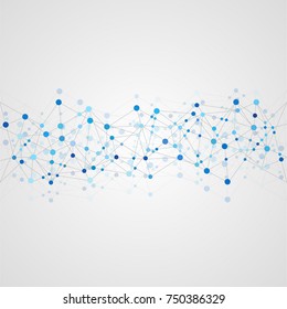 Abstract geometric template with mesh or grid of random lines and dots. Gray background for presentation. Circles of different size on gray lines. Creative template with space for your headline.
