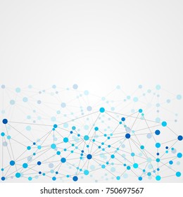 Abstract geometric template with mesh or grid of random lines and dots. Gray background for presentation. Circles of different size on gray lines. Creative template with space for your headline.