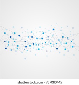 Abstract geometric template with mesh or grid of random lines and dots. Gray background for presentation. Circles of different size on gray lines. Creative template with space for your headline.