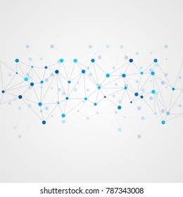 Abstract geometric template with mesh or grid of random lines and dots. Gray background for presentation. Circles of different size on gray lines. Creative template with space for your headline.