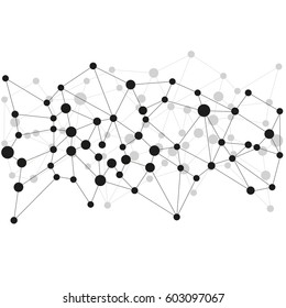 Abstract geometric template with mesh of lines and dots. Random shape.