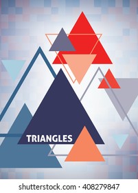 Abstract geometric template with multicolored triangles. Vector graphic layout. CMYK colors
