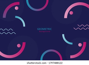 Abstract geometric template with semi-circle shapes and dots pattern on dark background. Element design with copy space for text. Vector Illustration.