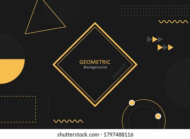 Abstract geometric template with square shape, lines and dots pattern on dark background. Element design with copy space for text. Vector Illustration.