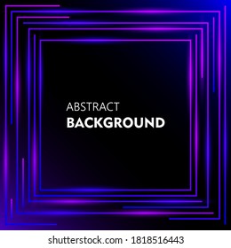 Abstract geometric template, square shape purple and blue lines on black background, vector illustration.