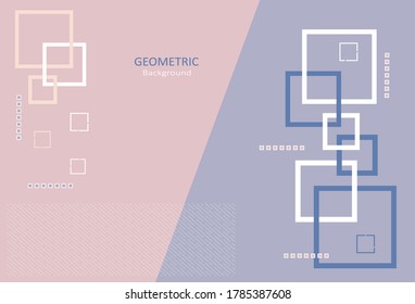Abstract geometric template with square shapes and lines pattern on pastel background. Design with copy space for text. Vector Illustration.