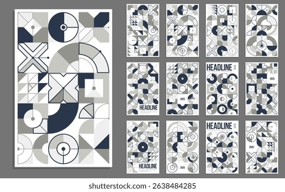 Abstract geometric templates for covers, magazines or flyers, annual report front page, vector set geometric patterns abstract backgrounds collection.