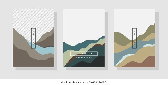Abstract Geometric templates. Landscape background in Japanese style. Abstract Mountain poster design. Abstract arts. Mountain landscape. Mountain with river illustration.