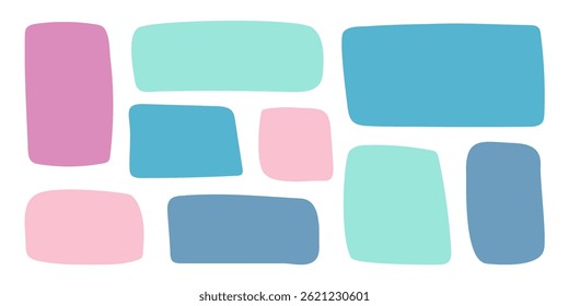 Abstract geometric text box. Empty doodle speech bubbled, rectangle simple highlights shapes, random form elements. Isolated. Vector illustration
