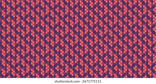 Abstract geometric textile pattern.  Vibrant coral and deep purple hues create a dynamic, interwoven design ideal for fashion, web backgrounds, or print projects.