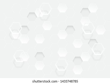 Abstract geometric texture of extruded hexagon shape, honeycomb white background light and shadow. Vector illustration 3D  style.